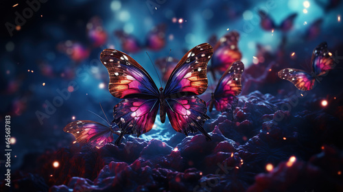 Different Flying Boho Butterflies With the Color Indigo and Crimson Wings © Image Lounge