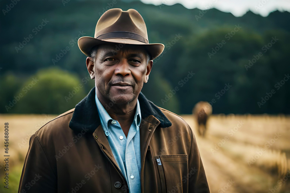 farmer against the backdrop of his fields.