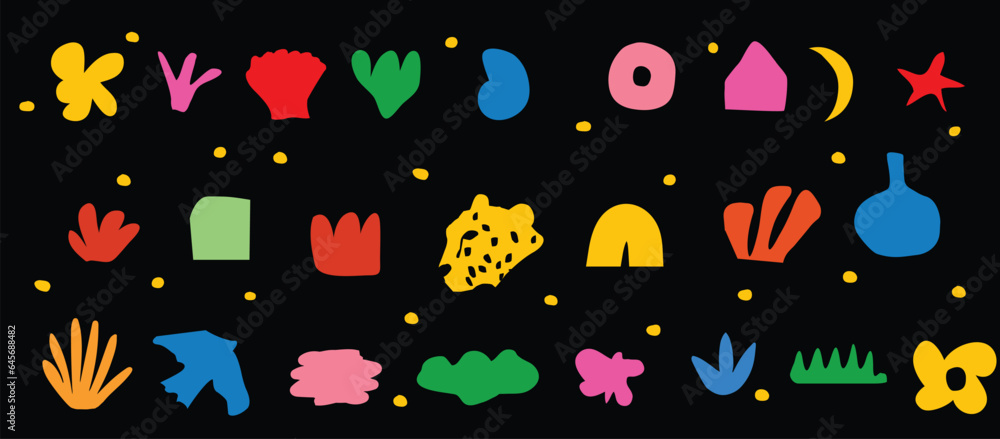 Nature inspired shapes-doodle collection. Cute botanical shapes, random childish doodle cutouts of tropical leaves, flowers and branches, decorative abstract art vector illustration Nature inspired shapes-doodle collection. Cute botanical shapes, random childish doodle cutouts of tropical leaves, flowers and branches, decorative abstract art vector illustration