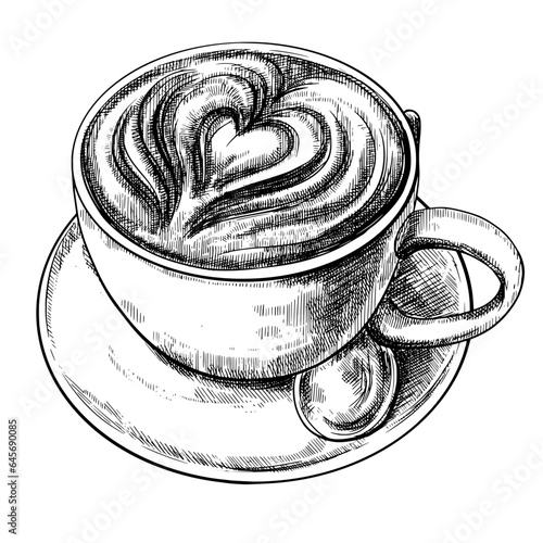 Cappuccino coffee cup food vintage vector illustration.