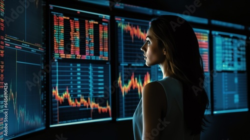 Woman looking at the stock screen