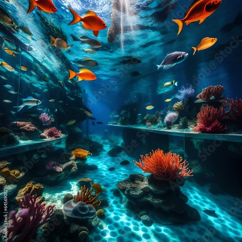 A mesmerizing underwater world in the Great Barrier Reef, teeming with vibrant coral formations and exotic fish, sunlight filtering through the crystal-clear water.