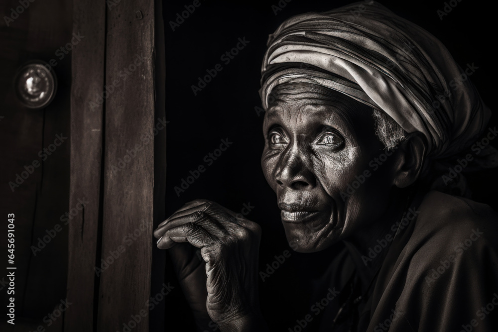 Candid moment - Black and White portrait of an elderly man in a turban