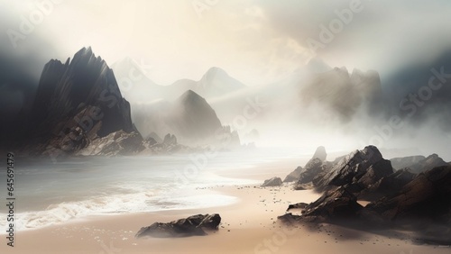 Beach with mountain view