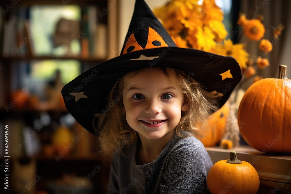 Happy halloween. Girl child in costumes and makeup holiday happy halloween Happy halloween. Girl child in costumes and makeup holiday happy halloween