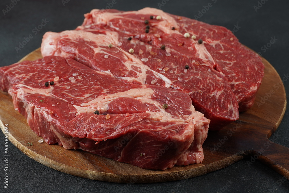 Plain fresh cut chuck steak prepared for cooking