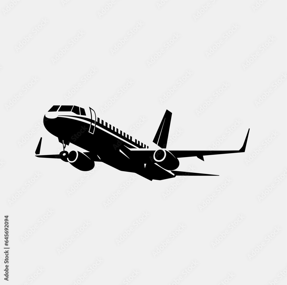 Airplane silhouette on white background, vector