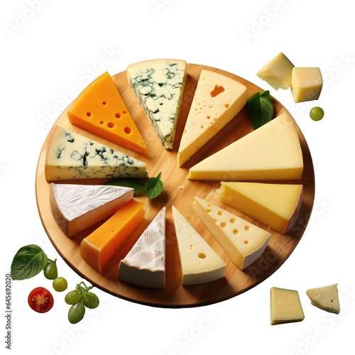 Breakfast includes sliced Maasdam cheese on a board transparent background