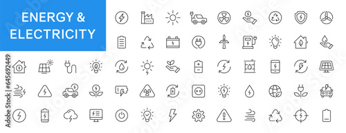 Energy & Electricity thin line icons set. Electricity editable stroke icons. Energy symbols. Vector illustration
