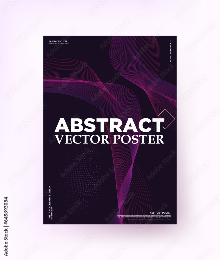 Fototapeta premium Abstract design with thin dark purple lines on a dark background. Suitable for posters, banners, leaflet covers, etc.