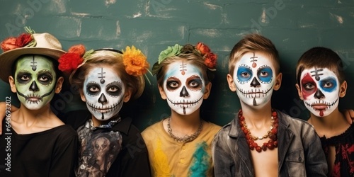 Happy halloween. children in costumes and makeup holiday happy halloween