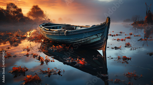A Beautiful Boat Floating on Top of a Body of Water Under a Cloudy Sky During Sunset