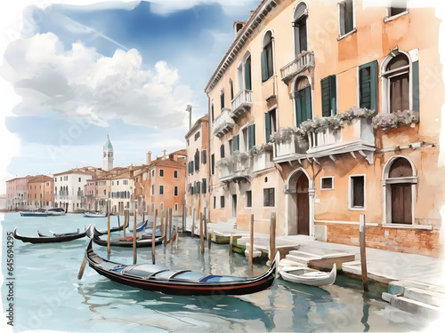 水彩画背景_世界旅行_イタリア_ヴェネツィア_05 © Camellia Studio	