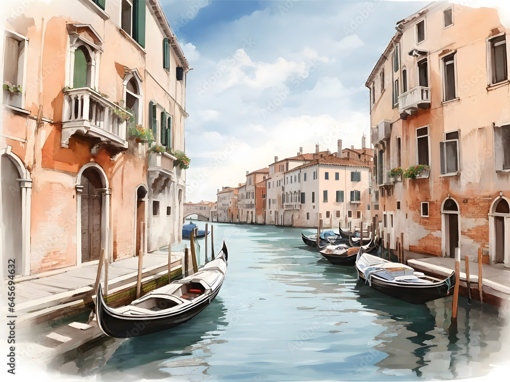 水彩画背景_世界旅行_イタリア_ヴェネツィア_06