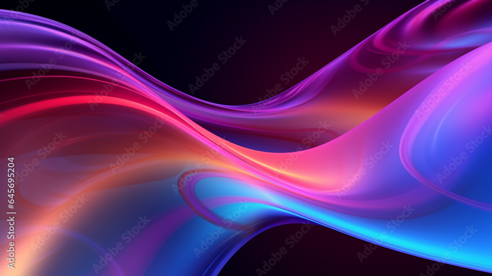 Fototapeta premium Abstract fluid iridescent holographic neon curved wave in motion colorful background. Generative AI.