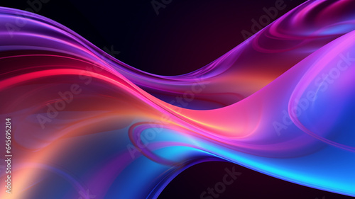Abstract fluid iridescent holographic neon curved wave in motion colorful background. Generative AI.