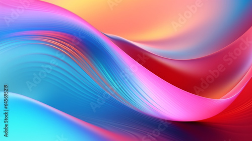 Abstract fluid iridescent holographic neon curved wave in motion colorful background. Generative AI.