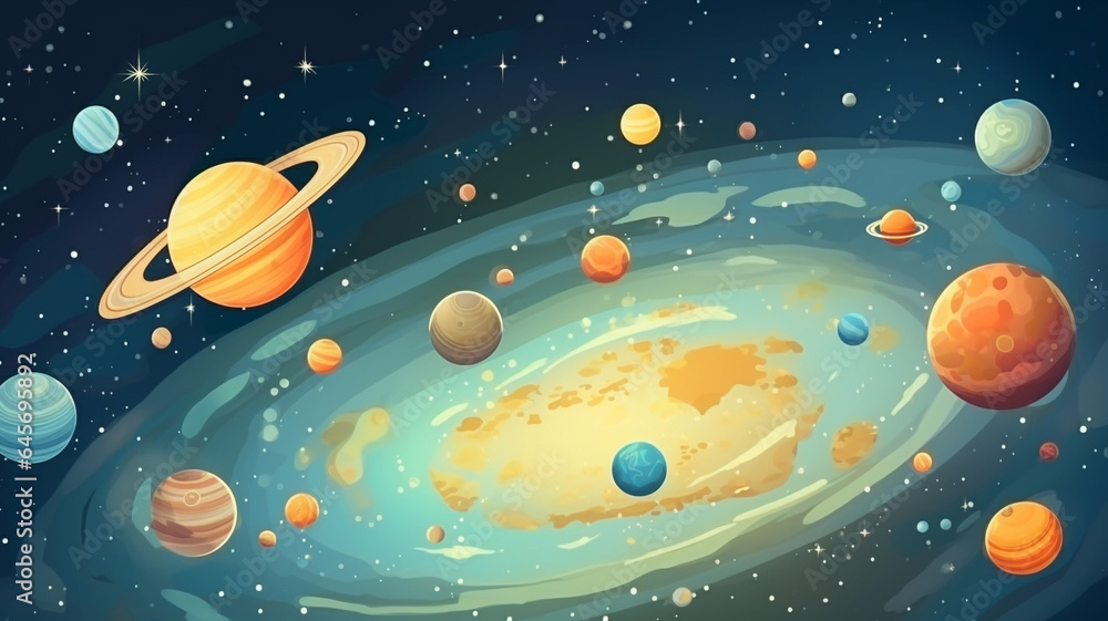 Naklejka premium Solor system background. Illustration. Generative AI