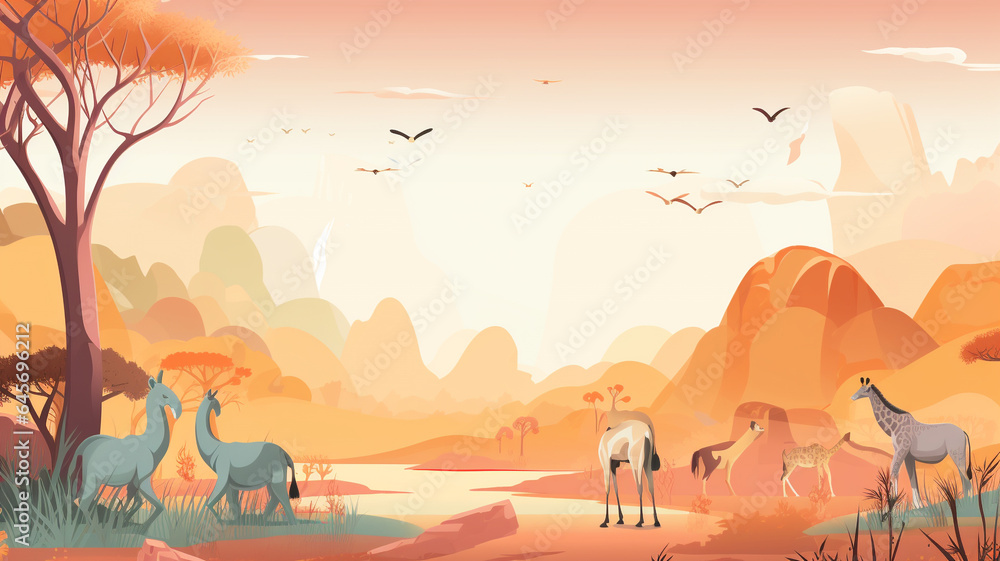 Fototapeta premium Zoo world illustration background with copyspace. Generative AI.