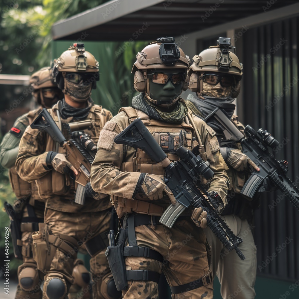 Fototapeta premium airsoft army team ready for action design illustration