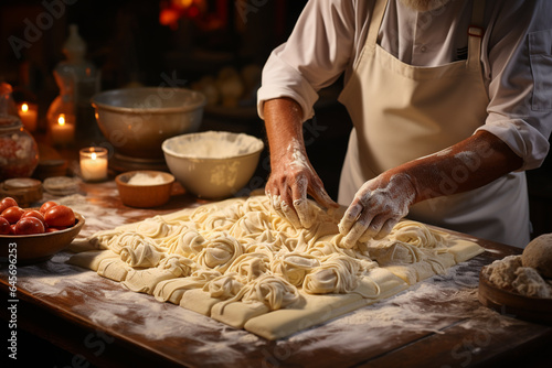 chef making pasta on kitchen,italian food