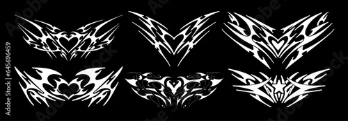 Collection of Neo Tribal symmetrical shapes. Gothic y2k sharp spikes with bones. Vector shape set