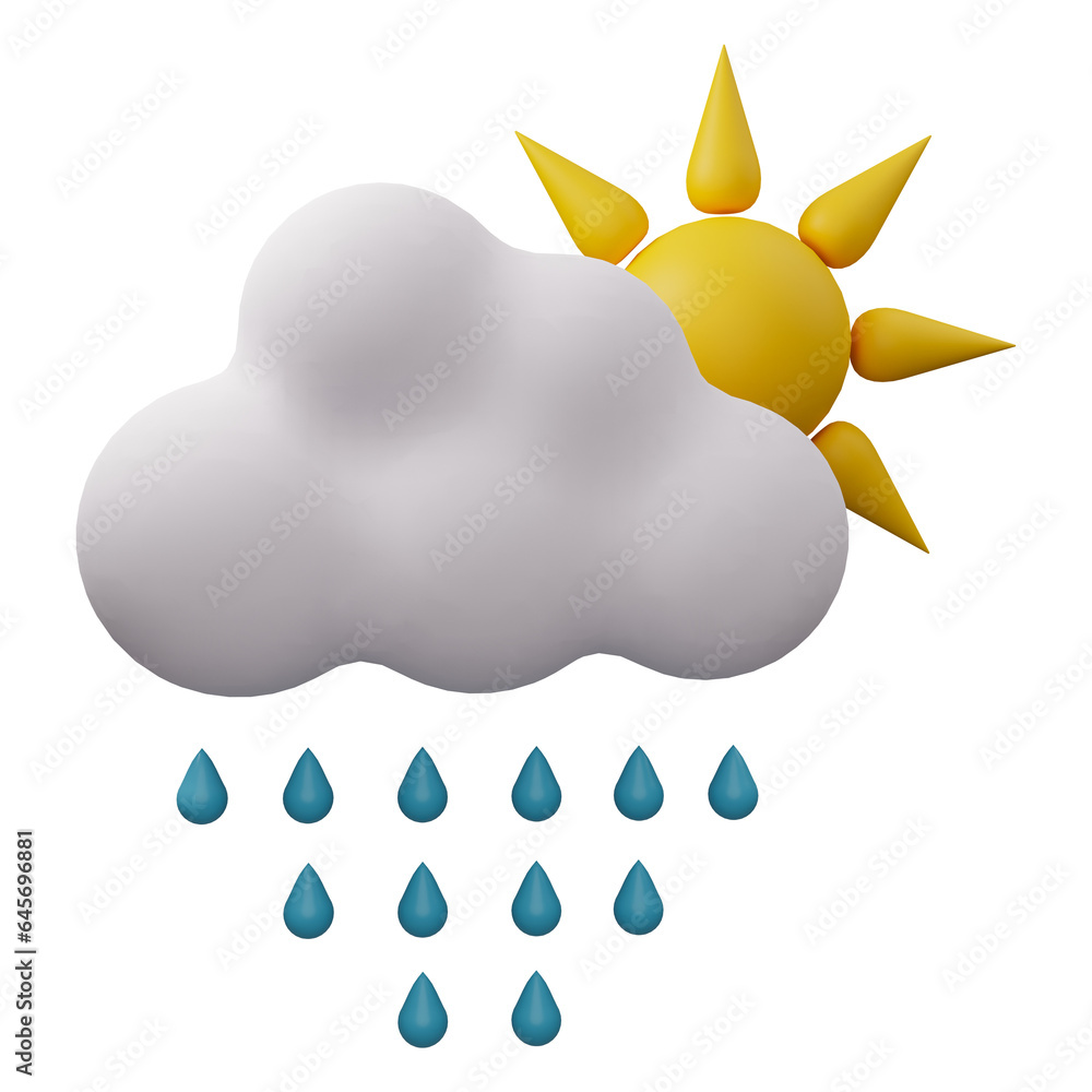 Raining cloud with sun 3D illustration Raining cloud with sun 3D illustration