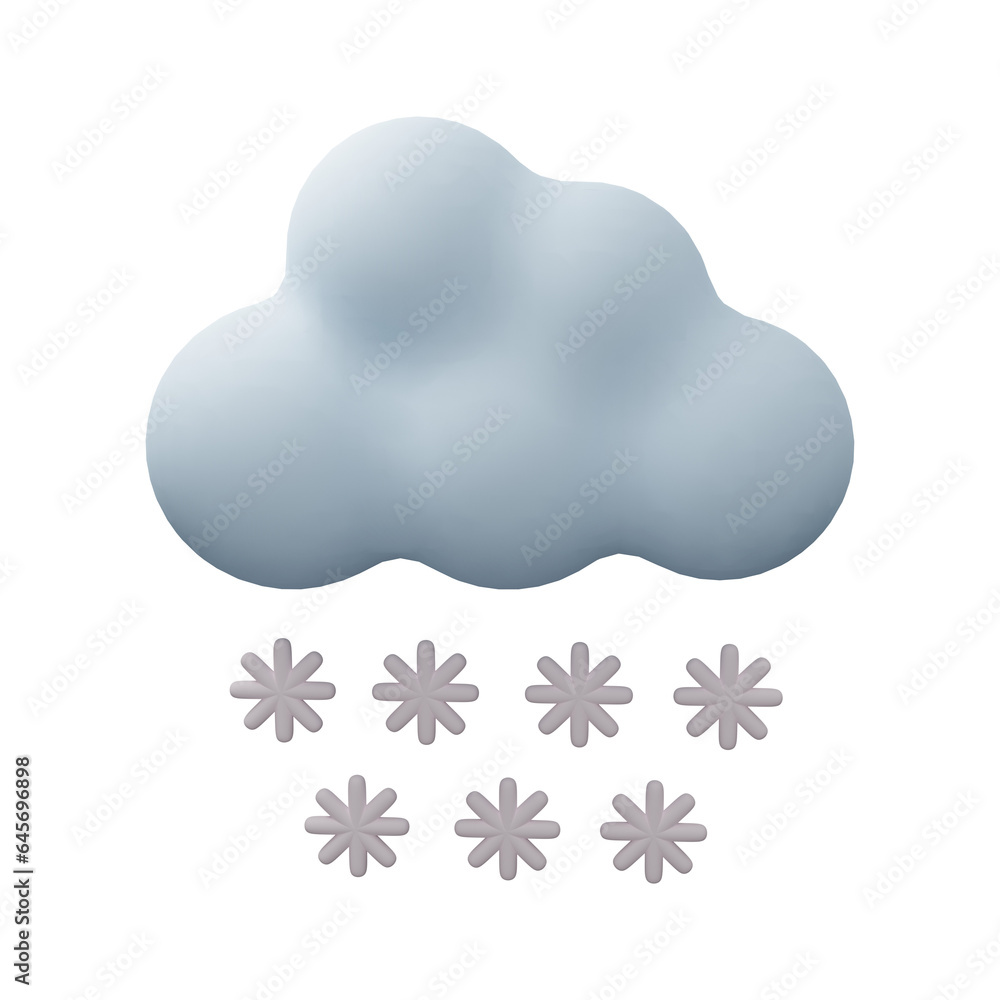 Snowing cloud with snowflakes 3d illustration