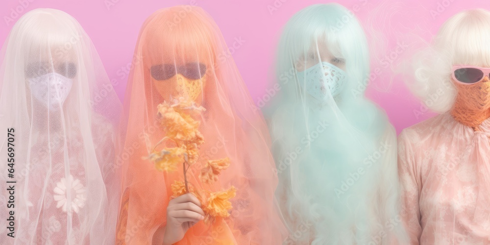 Happy halloween. Girl Adult teenagers in costumes and makeup holiday happy halloween Happy halloween. Girl Adult teenagers in costumes and makeup holiday happy halloween