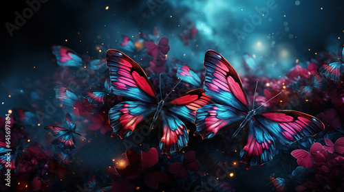 Different Flying Boho Butterflies With the Color Indigo and Crimson Wings