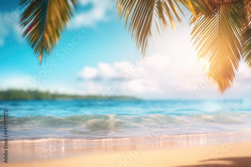 blurred tropical background with palm tree leaf