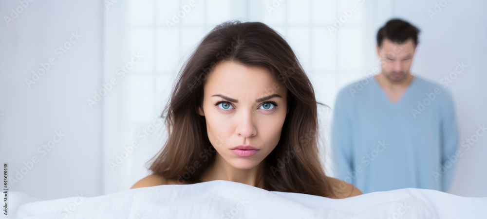 Upset young couple having problems with sex In bed depressed and frustrated about relationships, The family has problems in sexual life impotence concept Upset young couple having problems with sex In bed depressed and frustrated about relationships, The family has problems in sexual life impotence concept