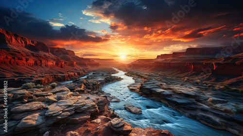 Minimalistic Grand Canyon During Sunset Golden Hour Cloudy Sky © Image Lounge