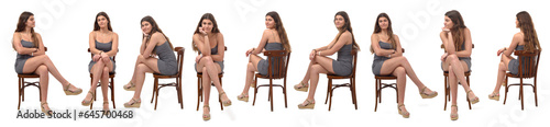 Quadro su tela line of various poses of the same girl sitting cross-legged and dressed in a dre