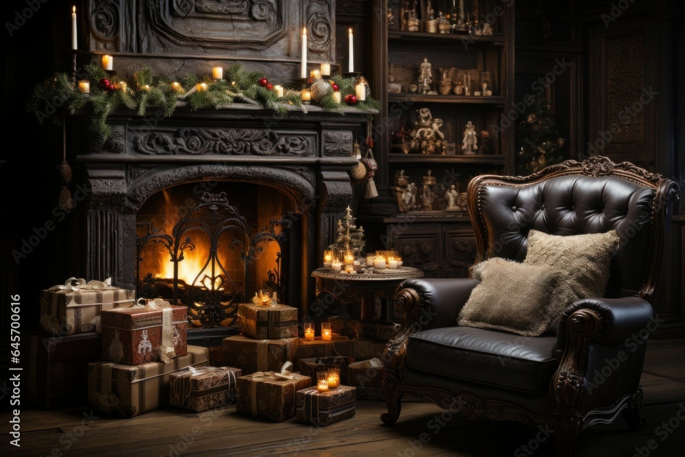 decorated christmas interior with fireplace decorated christmas interior with fireplace