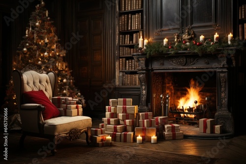 decorated christmas interior with fireplace © nataliya_ua
