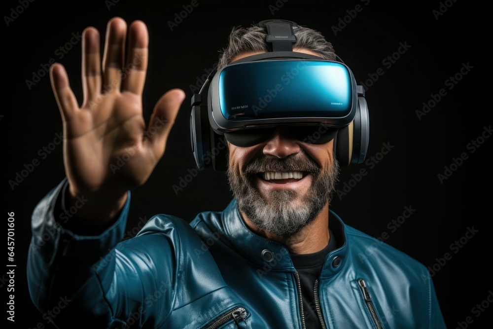 man looking at glasses of virtual reality. Future technology concept man looking at glasses of virtual reality. Future technology concept