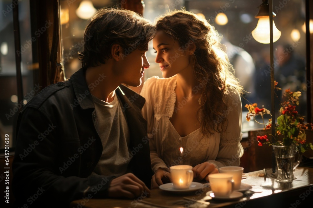 young couple in love sitting at the table young couple in love sitting at the table