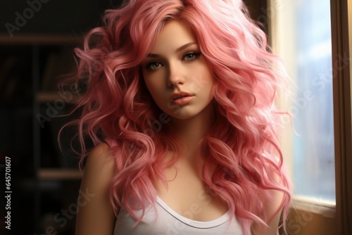 Beauty Fashion women with pink hair