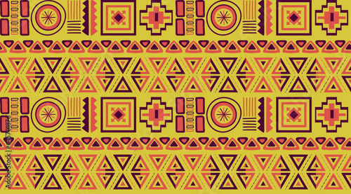 African Print Fabric. Vector Seamless Tribal Pattern. Traditional Ethnic Hand Drawn Ornament for your Design Cloth, Carpet, Rug, Pareo, Wrap