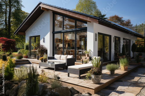 new German house with panoramic window and terrace  © AI Exclusive 