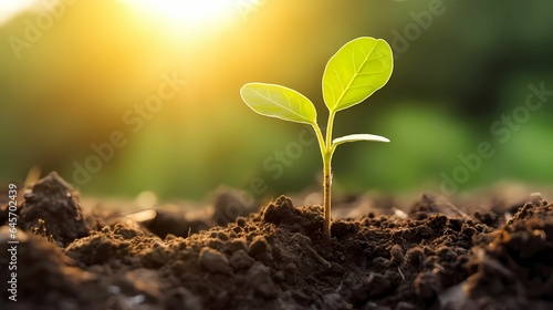 Green Growth: A Tiny Plant Sprout Bathed in Sunlight