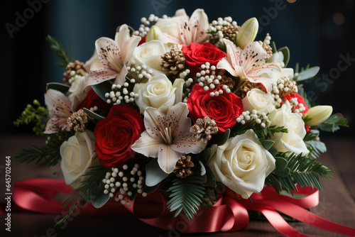 Christmas bouquet with red rose white 