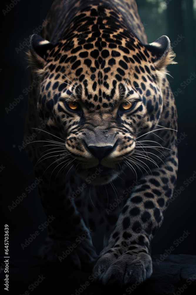 Jaguar Walking down, penetrating eyes, frontal shot, tattoo design, better light Jaguar Walking down, penetrating eyes, frontal shot, tattoo design, better light