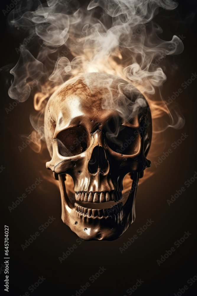 Obraz premium Human skull with smoke
