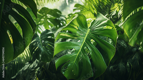 Tropical leaves of Monstera philodendron plant background