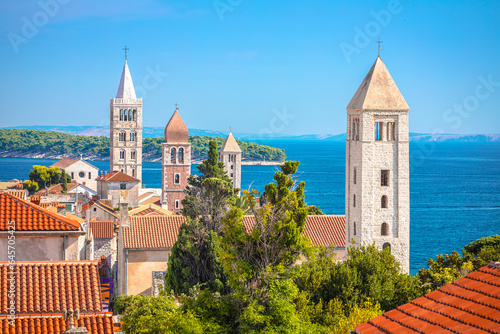 Four tower od historic Rab town view, Island of Rab photo