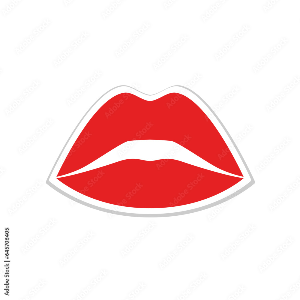 Red female lips flat sticker isolated on white background Red female lips flat sticker isolated on white background