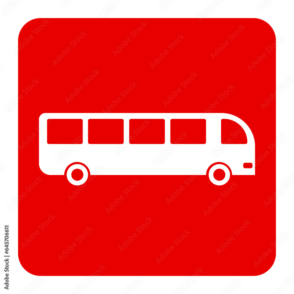 red bus station sign square icon