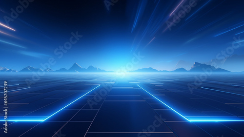 Futuristic horizon background with blue light. Genarative AI